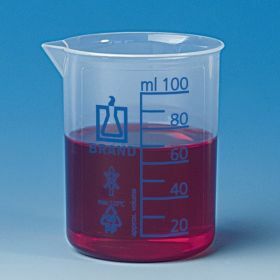 Beaker low form Plastibrand, PP 600ml - blue graduation