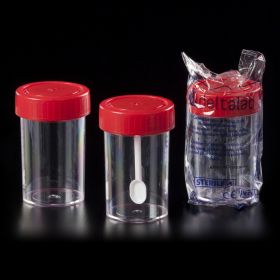 faeces container 60ml PS with spoon and screw cap