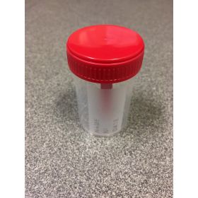 Faeces container + spoon 60ml PP red scrc.