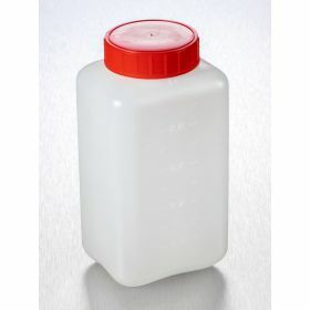 Square bottle HDPE 1000ml, red screw cap with  seal
