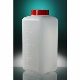 Square bottle HDPE 2000ml, red screw cap with seal