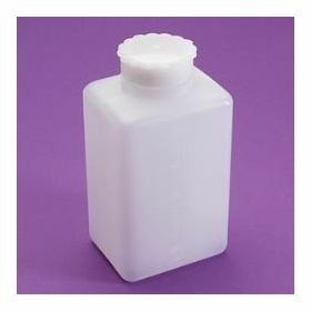 Bottle square 1 L HDPE large neck, graduated, seal + screw cap