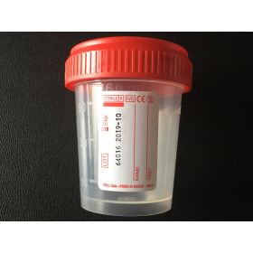 Urine container 60ml PP red screw cap, sterile 