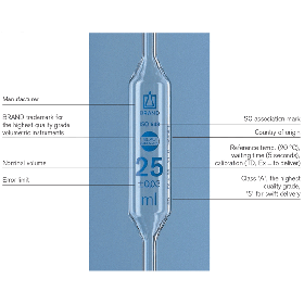 Bulb pipettes, glass, Blaubrand  class AS, 1 mark, printed blue