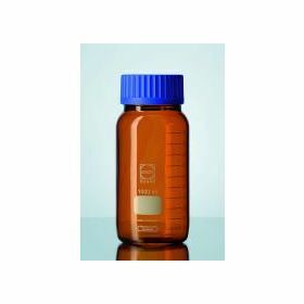 Duran® Wide mouth Amber bottle with blue PP crew-cap GLS80