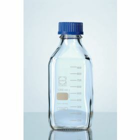 Square Laboratory Bottles Duran® , with blue PP screw cap and pouring ring  