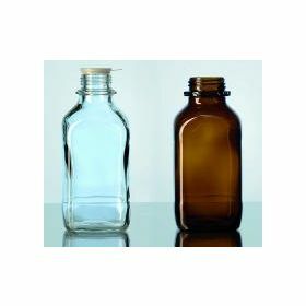 Square Laboratory bottles Duran®  with wide neck, amber, soda lime glass, with screw thread