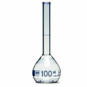 Volumetric flasks with rim, Hirschmann, class A, without stopper, blue graduation